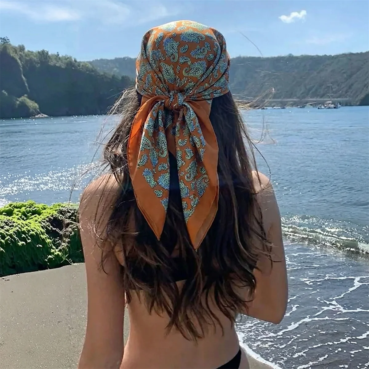70cm Luxury Brand 2026 Floral Print Square Silk Scarf for Women Hijab Hair Bands Neckerchief Female Satin Shawl Ribbon Headband