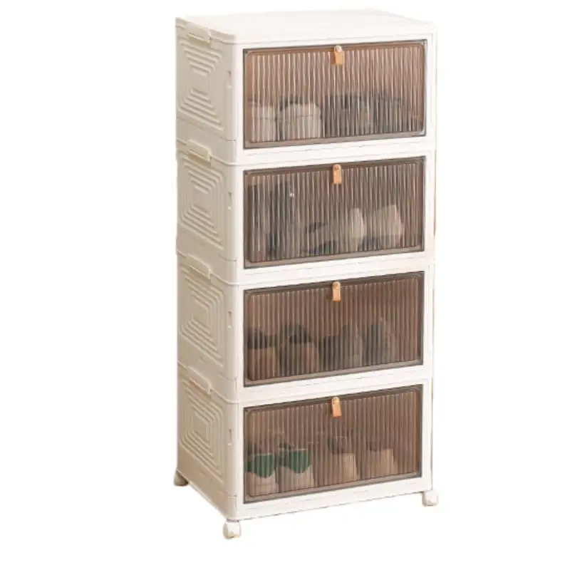 

4-Tier Foldable Plastic Drawer Storage with Wheels,Stackable Storage Bins with Lid,Organization and Storage Boxes for Kitchen,Cloakroom,Closet,Living Room,Office and Dorm