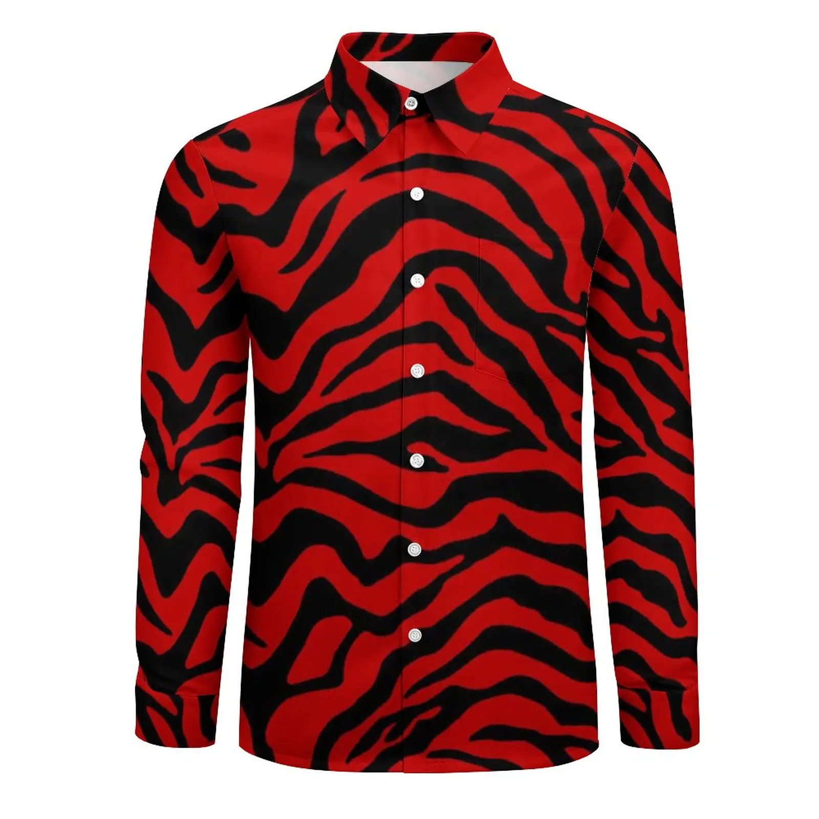 Black Red Zebra Stripe Casual Shirts Animal Print Novelty Shirt Long Sleeve Cool Aesthetic Blouses Spring Graphic Top Plus Size