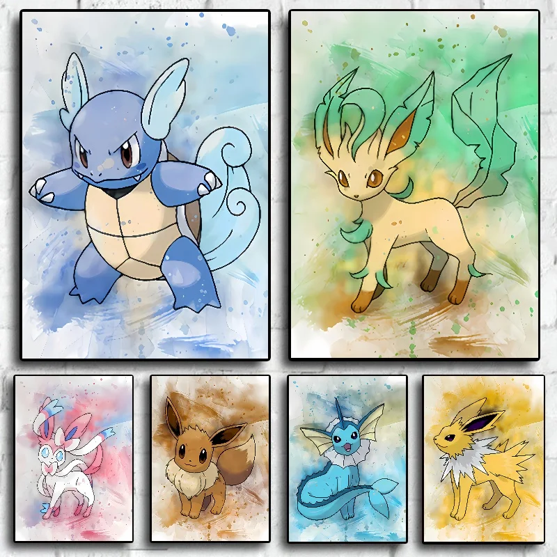 Pintura en lienzo de Anime Pokémon Bulbasaur Charmander Squirtle, póster e impresión de acuarela, arte de pared, imagen, decoración del hogar, regalos para niños