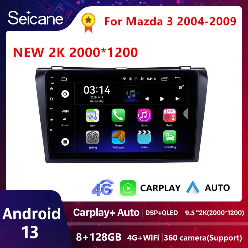 Dla Mazda 3 I dla Mazda3 BK 2003 2004 2005- 2009 Radio samochodowe multimedialny odtwarzacz wideo nawigacja GPS Android 13 DSP QLED 8GB RAM