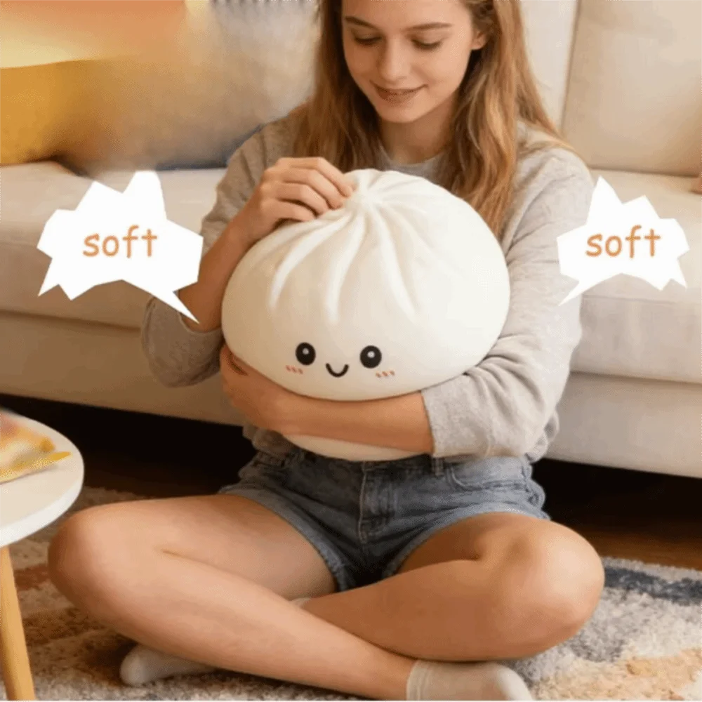 Cute Cartoon Steamed Buns Decorative Pillow Fleece Surface PP Cotton Filling Buns Soft Seat Cushion Adults