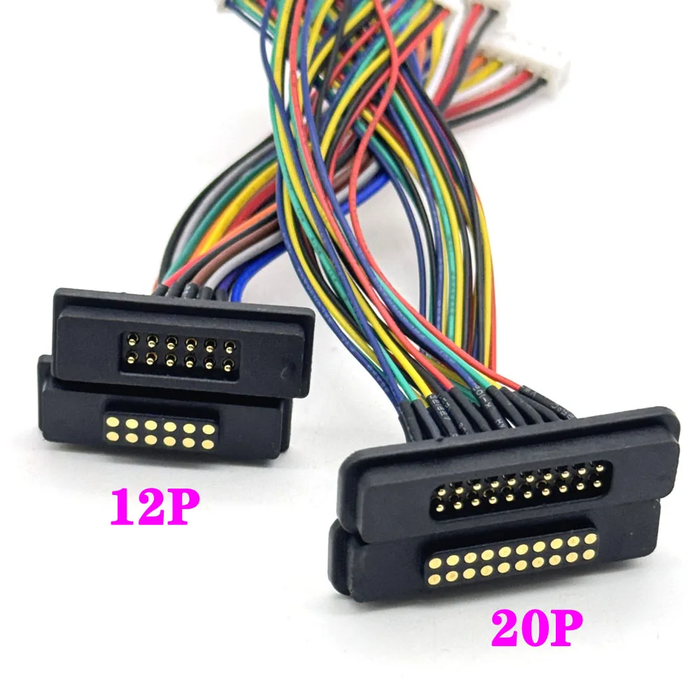 1 Pair 12Pin 20Pin DC Magnetic Pogo Pin Connector 2A Pogopin Male Female With Cable Spring Loaded DC Power Socket with Terminals