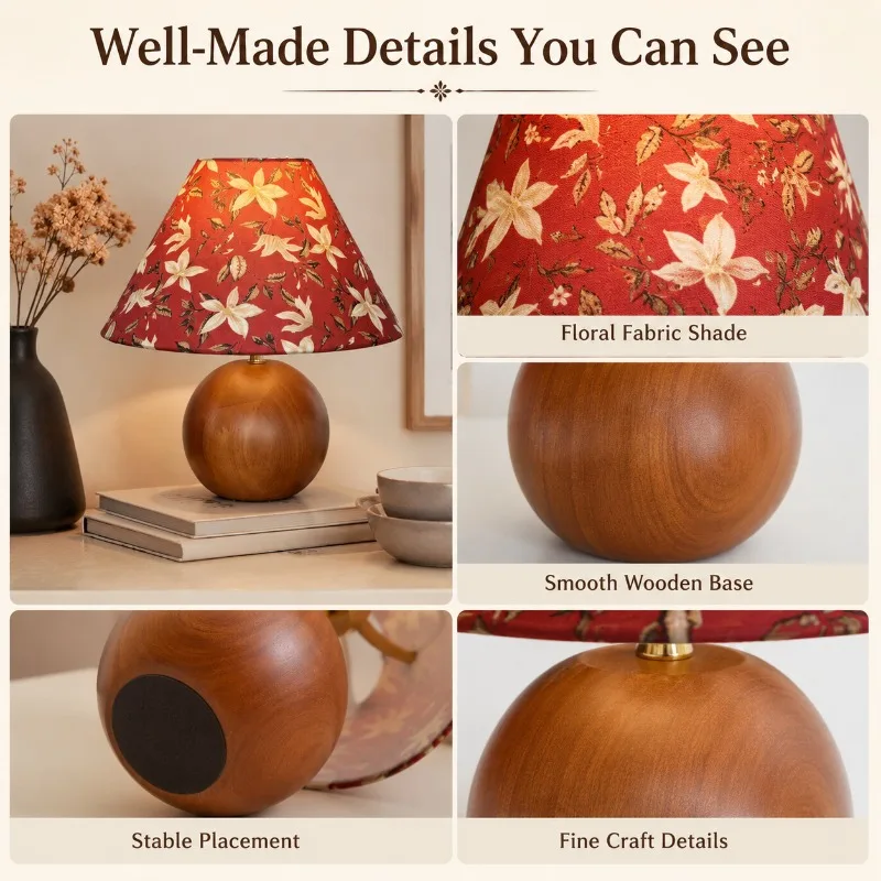 French Retro Solid Wood Mini Table Lamp Song Dynasty Aesthetic Bedside Nightstand Dimmable Tricolor Remote Control Decor