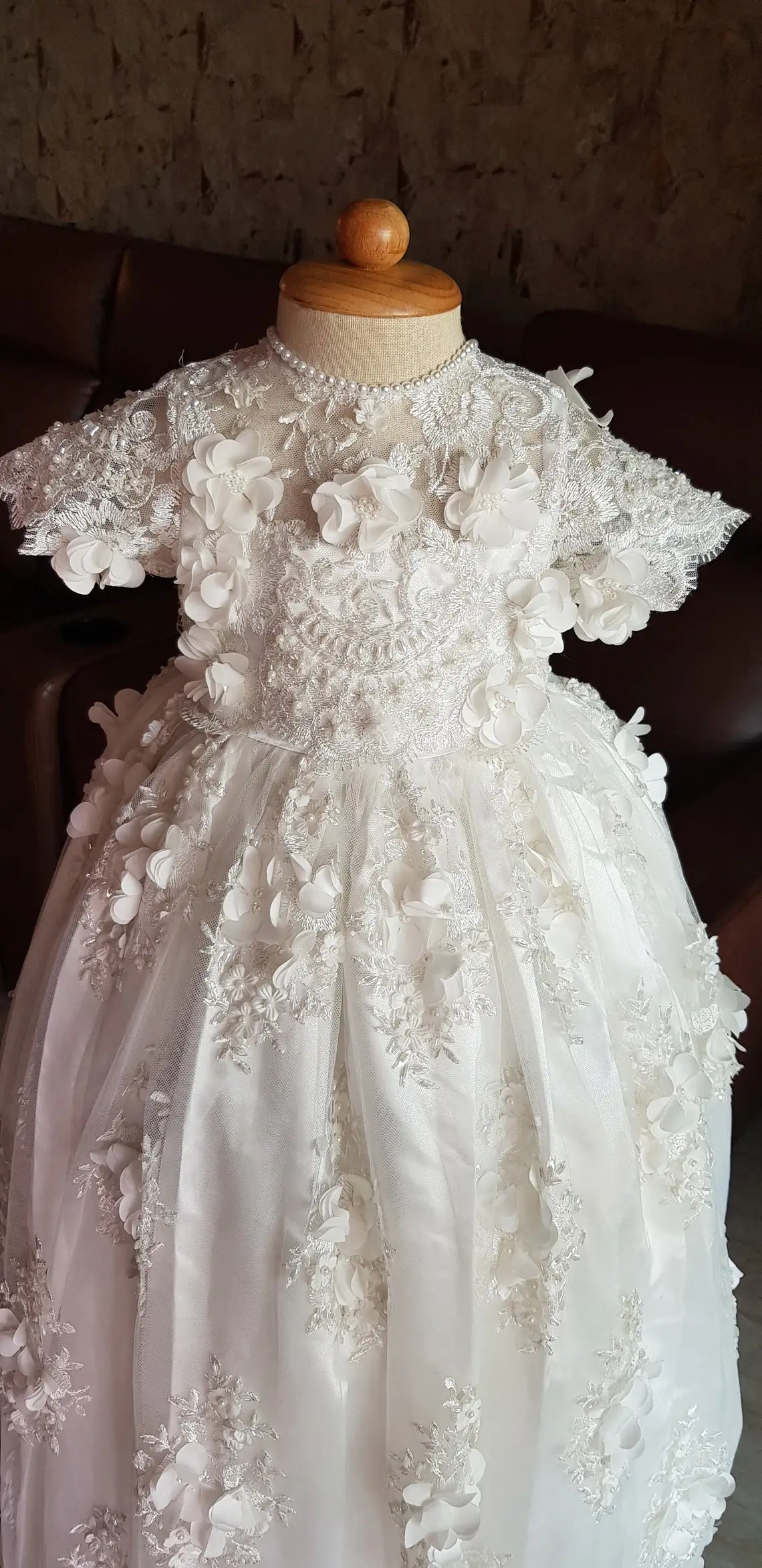 Vestido de bautizo para niñas pequeñas, bata de encaje con capó, blanco marfil, hecho a medida, 3, 6, 9, 12, 15, 18, 24 meses