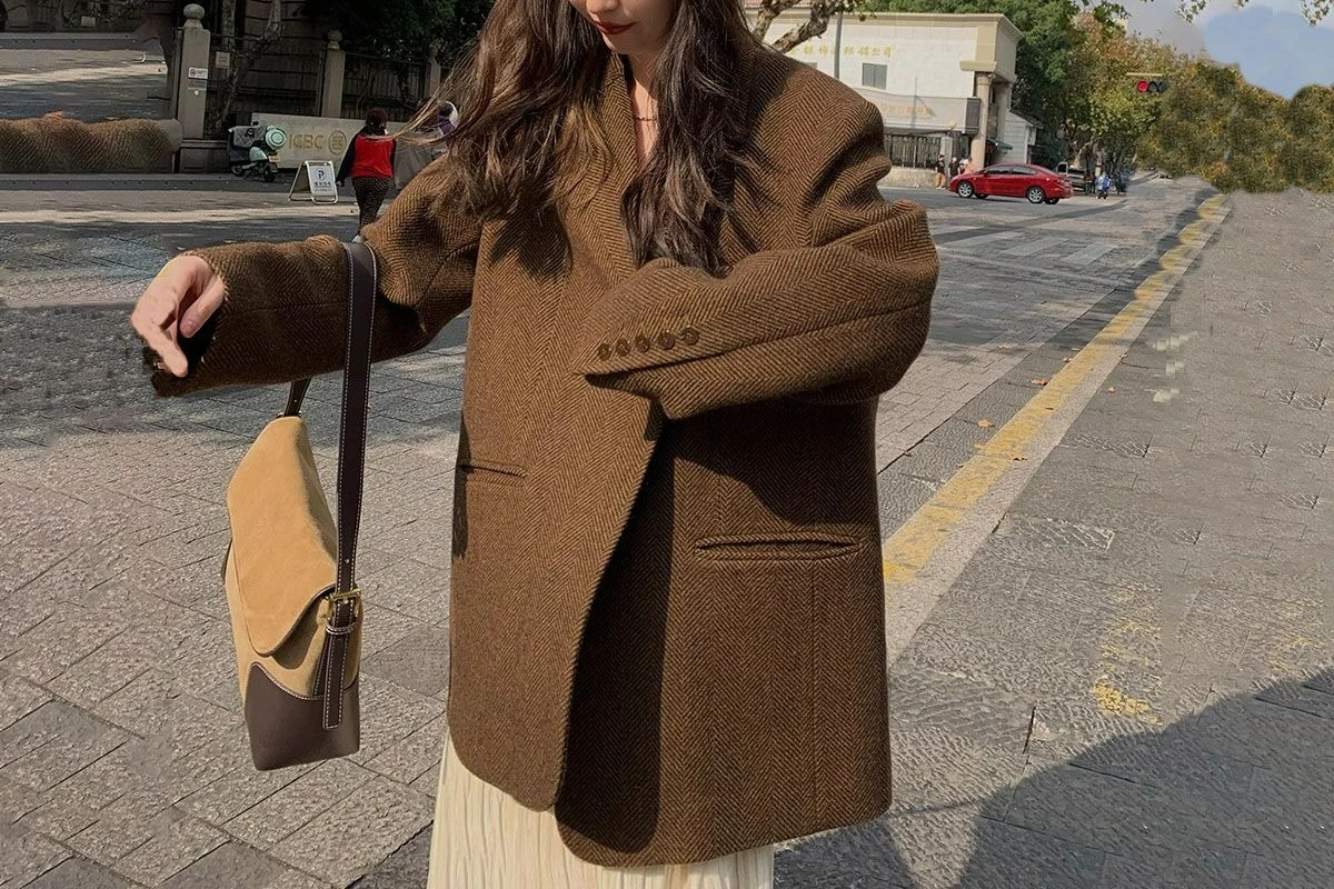 

Woolen Suit Jacket Autumn and Winter 2025 New Loose Retro High-end Woolen Coat