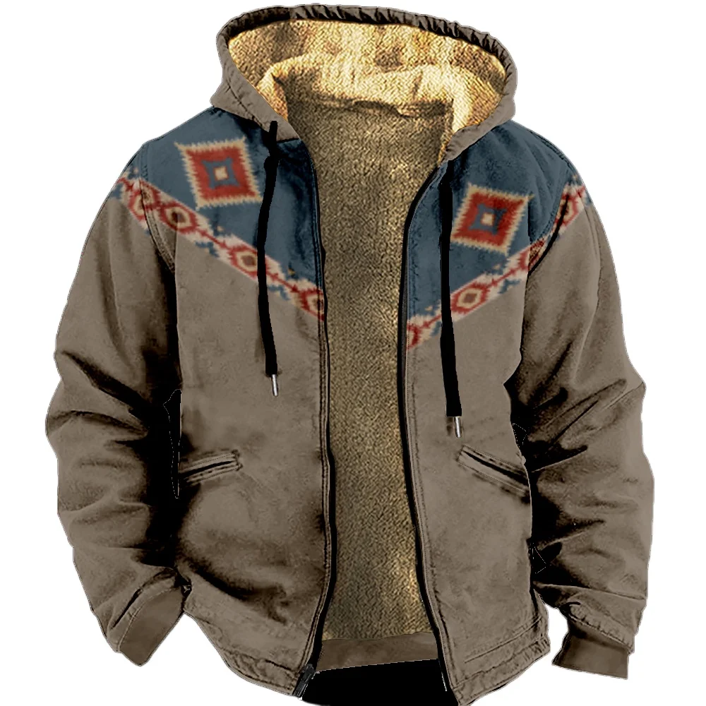 Zipper Hoodies for Men Casual Patchwork Design Vintage Color Winter Coat Long Sleeve Sweatshirt Casual Hooded Jacket