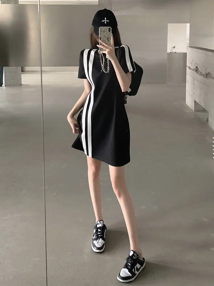 Summer Dresses For Women Pullovers Short Sleeve Dress Outerwear Vintage Oversized Sweatshirt Retro Y2k Skirts Ladies Dresses