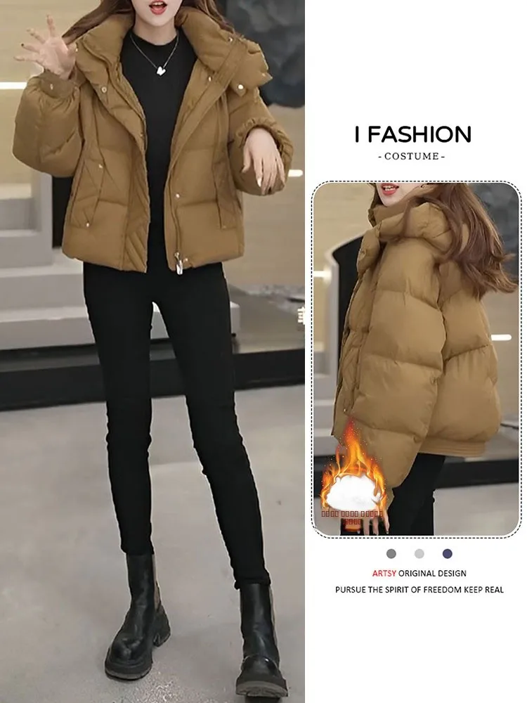 

Модная ретро-куртка из хлопка для женщин, новая зимняя теплая верхняя одежда с капюшоном, стильная и теплая, в корейском стиле...