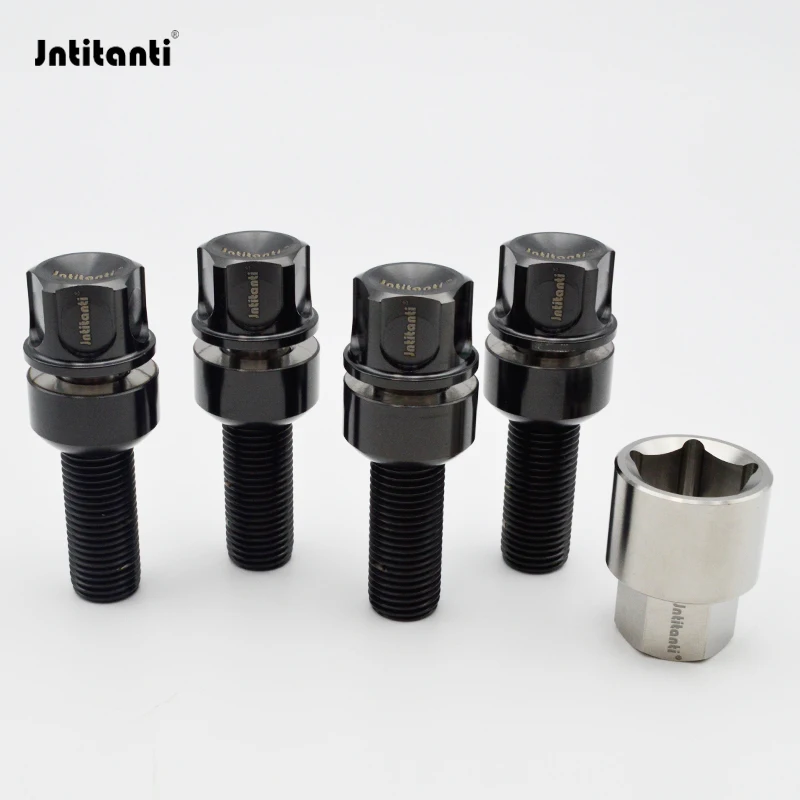 

Jntitanti anti-theft racing ball seat floating washer Gr.5 titanium hub bolt wheel bolt M14*1.5*30/35mm for Porsche racing