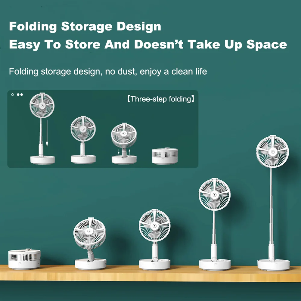 Portable Fan - Humidifying spray fan, Wireless Battery Operated、Remote Control & LED Lighting、Folding Telescopic Camping Fan