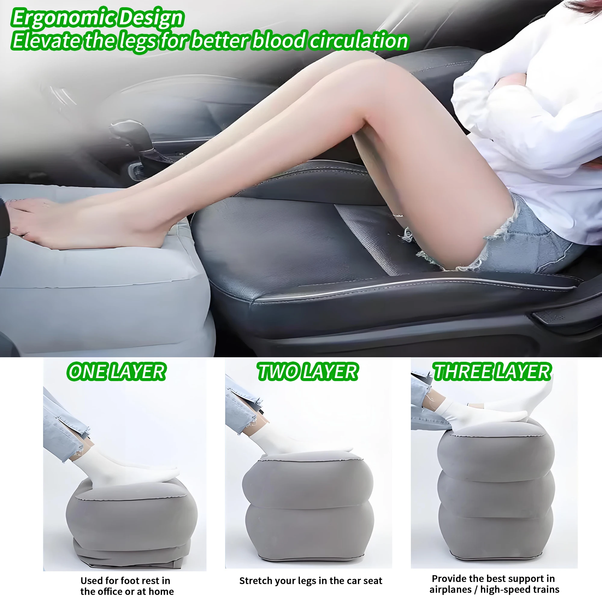 Inflatable Foot Rest for Airplane Travel Camping, Adjustable & Lightweight Flight Sleeping Foot Rest Pillow for Car Office