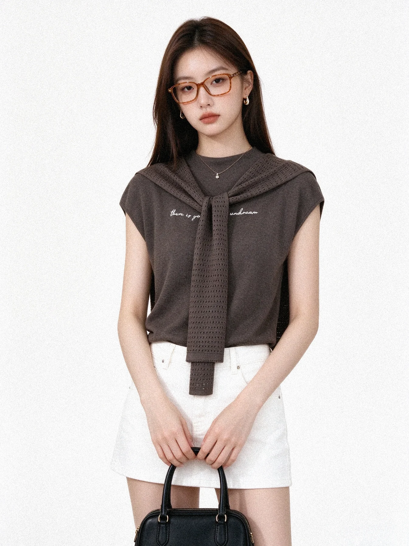 Soft Cozy Knitted Shoulder Wrap Top Letter Simple Slimming Commute Sleeveless Vest New Style Casual Universal Standard Fit