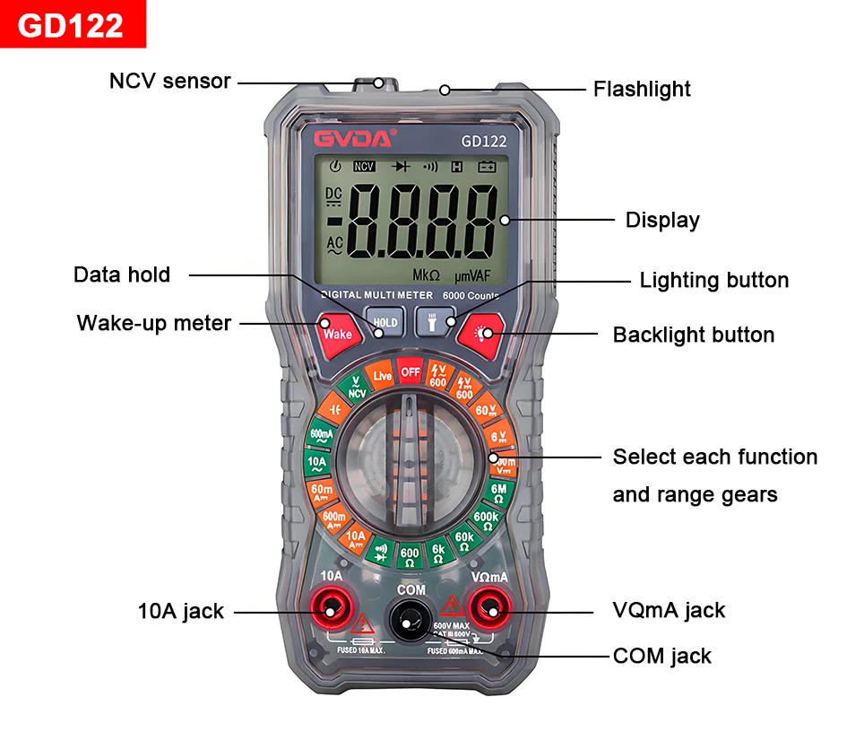GVDA Digitales Multimeter Elektriker-Widerstandsmessgerät AC/DC-Spannungstester mit Hintergrundbeleuchtung Elektrisches Multimeter – Detail 18