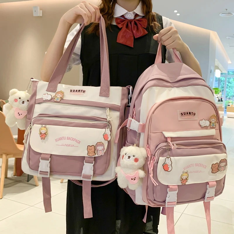 JULYCCINO Multi Pocket Badge Women Backpack High School Girls School Bag Shoulder Bags For Teenage Girls Cute Backpack Mochila