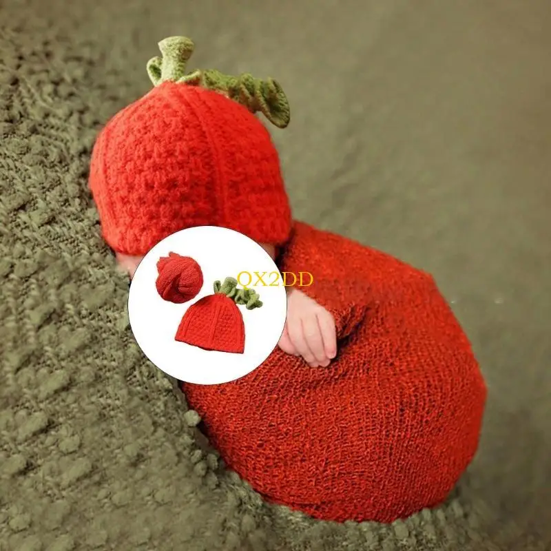 QX2D Newborn Baby Pumpkin Hat & Wrap Set Soft & Comfortable for Beautiful Pictures
