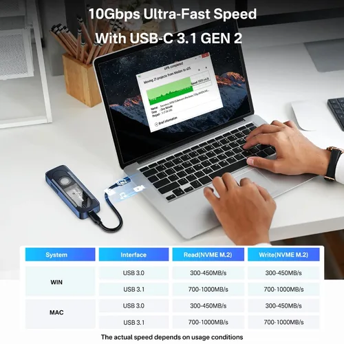 Imagen 2 del producto ACASIS-carcasa de SSD M.2 NVME, ventilador de refrigeración incorporado tipo C, caja de SSD PCIE NVME, 10gbps, para 2230, 2242, 2260, 2280, nvme