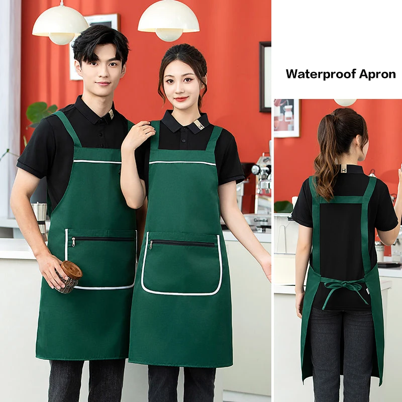 Workwear With Waterproof Pockets Zippered Aprons Chefs Waiters Coffee And Milk Tea Shops Printed With Logos On Work Clothes