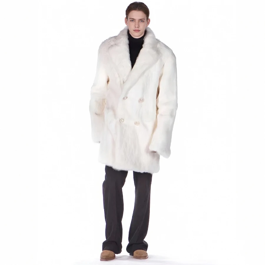 

Men’s White Fur Coat Full Skin Rabbit Fur Coat Suit Collar Long Real Fur Coat Luxury Winter Jacket High Quality New Arrivals