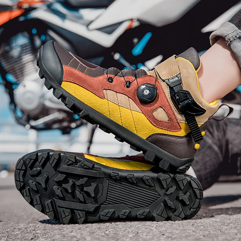 Gray Yellow Motocross Shoes Shift Anti-skid Pads Motorcycle Shoes Rubber Sole Casual Shoes Friction Force Men's Boots Protection