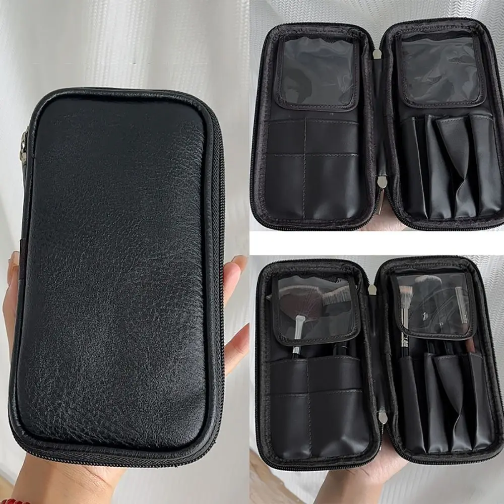 Bolsa de pincel de maquiagem de couro pu de alta qualidade, à prova de poeira, portátil, suporte de escova, à prova d'água, organizador de viagem, bolsa de cosméticos