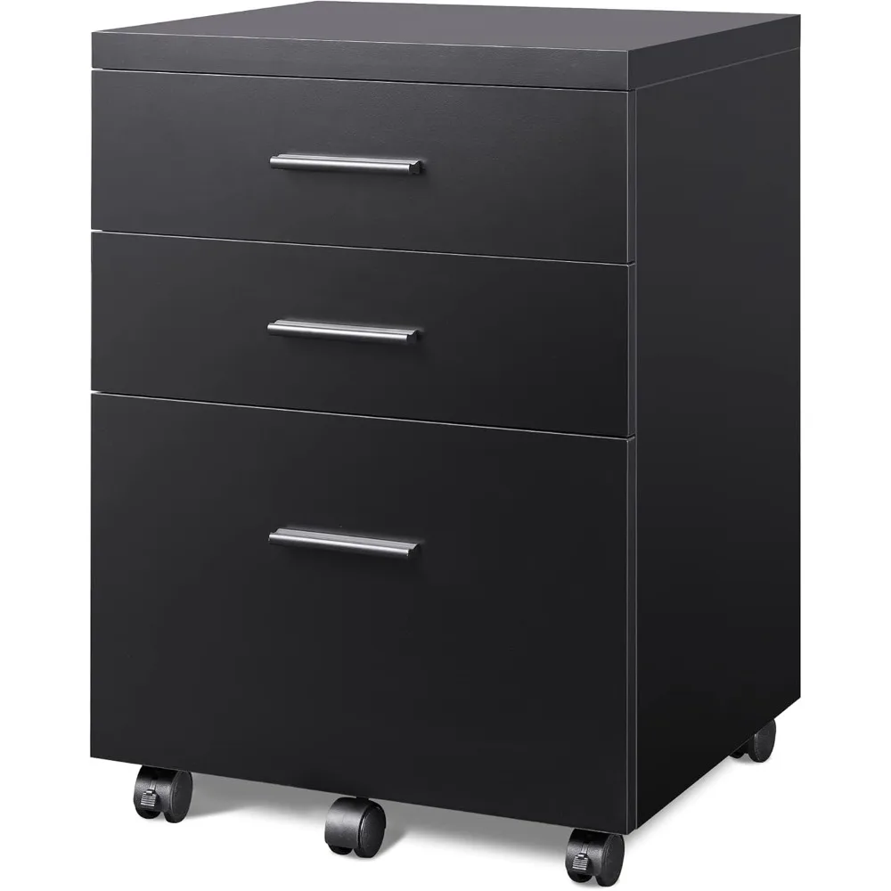 3 Drawer File Cabinet for Home Office, Wood Under Desk Filing Cabinet, Rolling Printer Stand with Wheels