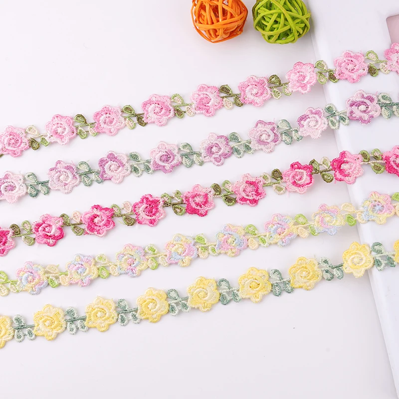 2Yards New INS 2CM Colorful Embroidery Lace Headwear Decoration Clothing DIY Color Embroidery Lace manual Sewing Accessories