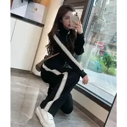 Casual Temperament Women's Set Spring Autumn Korean Version Zipper Jacket+wide Leg Pant Sports Trendy Two-piece Set for Women