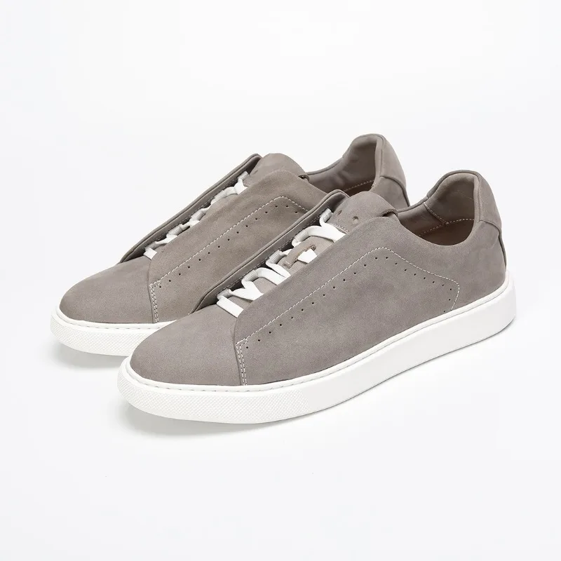 Washed First Layer Cowhide Spring Summer New Sports Board Shoes Men's Casual Breathable One-pedal Lazy Sneakers Lace-up