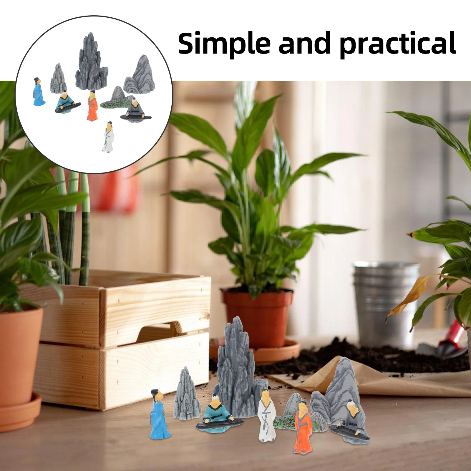 9 قطعة الحلي بونساي مصغرة الراتنج الشعراء الصينية القديمة الموسيقيين التماثيل المشهد الصغير الجنينة زن حديقة ديكور البيانو #6