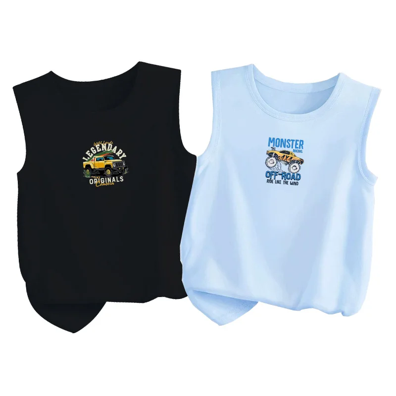 2026 Lockere Baumwoll-Tanktops für Kinder mit Monster-Truck-Design Weste für Babyjungen Ärmelloses Atmungsaktives T-Shirt