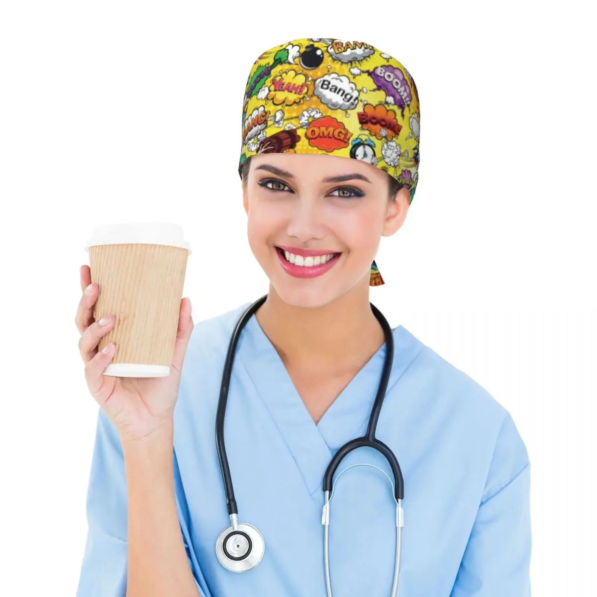 الملونة الكلام فقاعات الفن التمريض قبعة العمل الجراحية فرك قبعات للجنسين التمريض الشعر القبعات العمل الدعك قبعة لصيدلية المستشفى