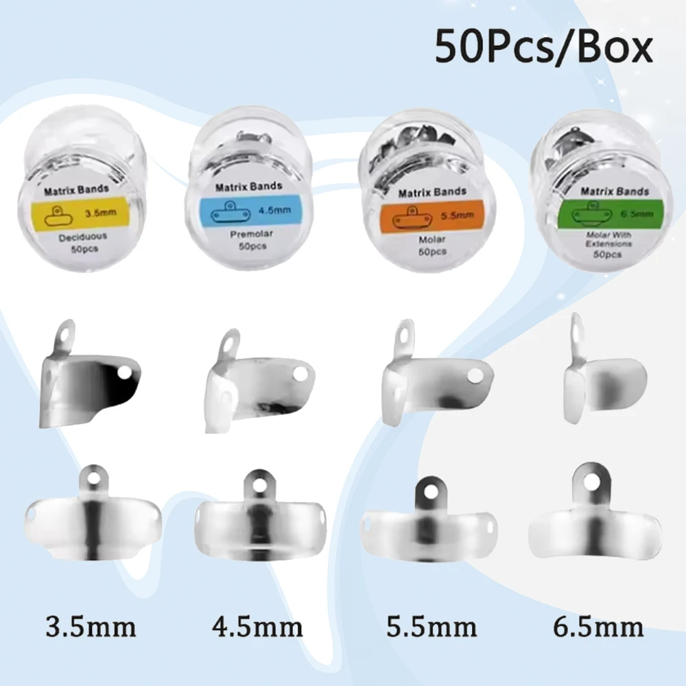 

Dental Sectional Matrix Bands Contoured Metal Matrices 3.5 4.5 5.5 6.5mm for Teeth Restoration Professional Dentist Supplies