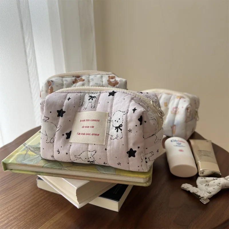 

1 Piece Cute Cartoon Makeup Bag for Student Girl Ins Style Kawaii Bear Sheep Coin Wallet Portable Travel ID Bank Card Purse Bag