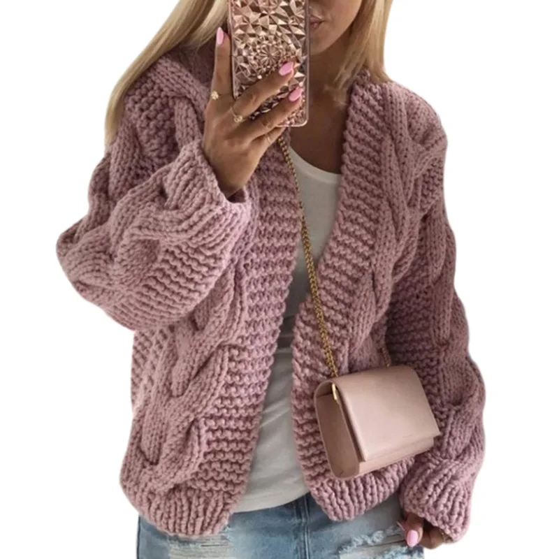 Autumn and Winter New Sweaters for Women Rough Bold Thread Fried Dough Twists Warm Knitted Cardigan Top for Women