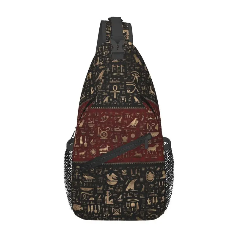 

Custom Ancient Egyptian Hieroglyphs Sling Bag for Men Fashion Egypt Culture Shoulder Crossbody Chest Backpack Traveling Daypack