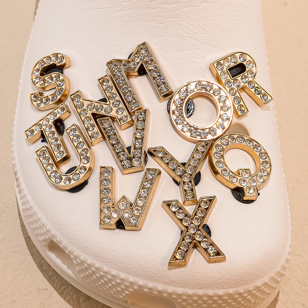 1 Stück Buchstaben Luxus Schuh Charms Alphabet Schuh Dekorationen Pins für Sandalen Frauen Mädchen Geschenke Bling Zubehör – Detail 9