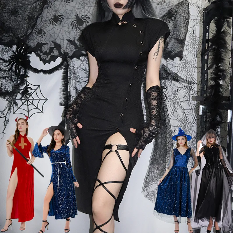 

Sexy Devil Witch Halloween Costume Dark Gothic Dress Bride Loiretta Elegant Black And Red Women's Historical Outfit