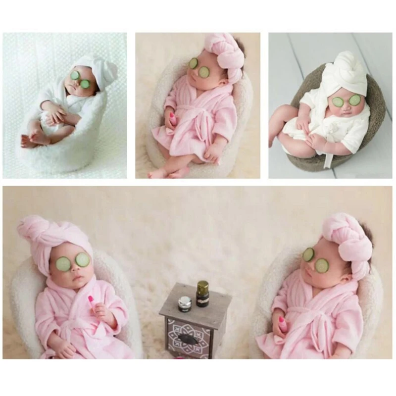 Baby Photography Props Headband Bathrobe Wrap Set Newborn Photo Clothes