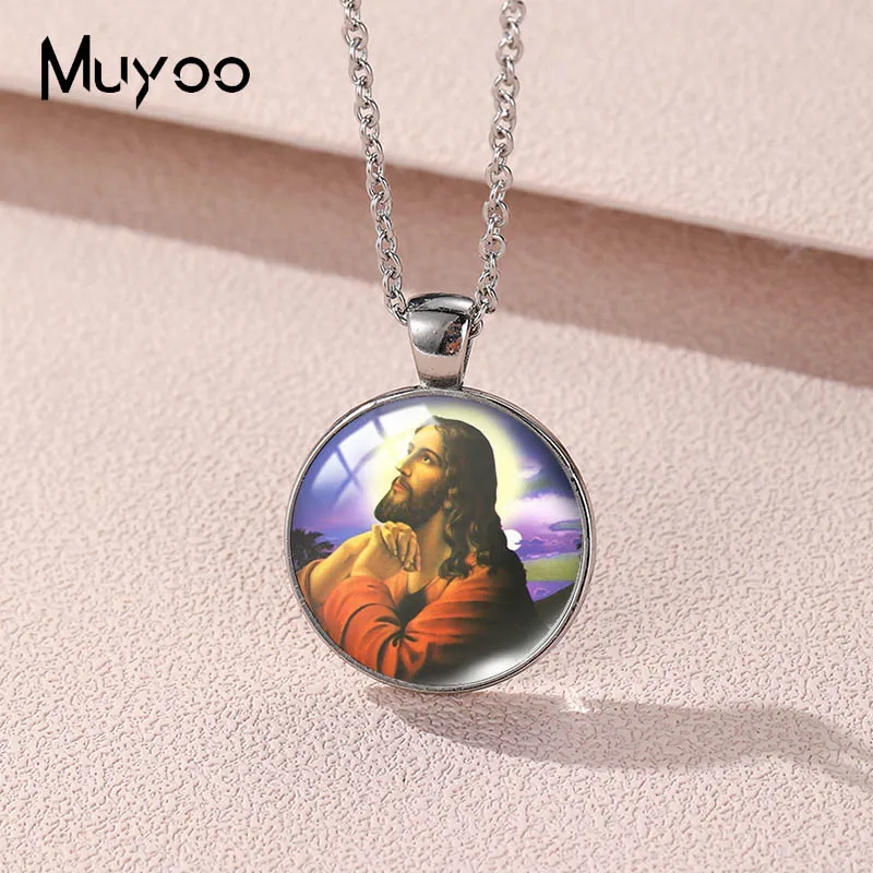 2023 New Religious Figures Jesue Cross Faith Christ Pendant Necklace Vintage Round Photo Necklaces Glass Dome Jewelry Gifts