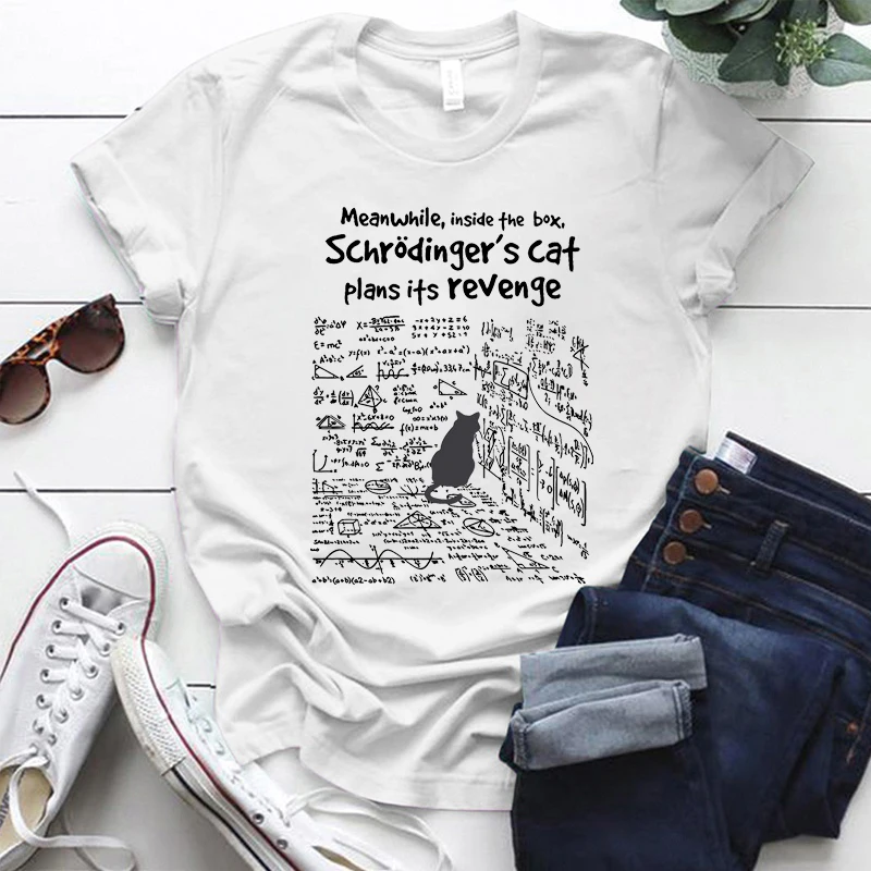 Katze Die Escape Plan T-shirt Lustige Katze Physik Wissenschaft Drucken T-Shirt Sommer Mode T-shirt Frauen Kurzarm T-shirt Kleidung