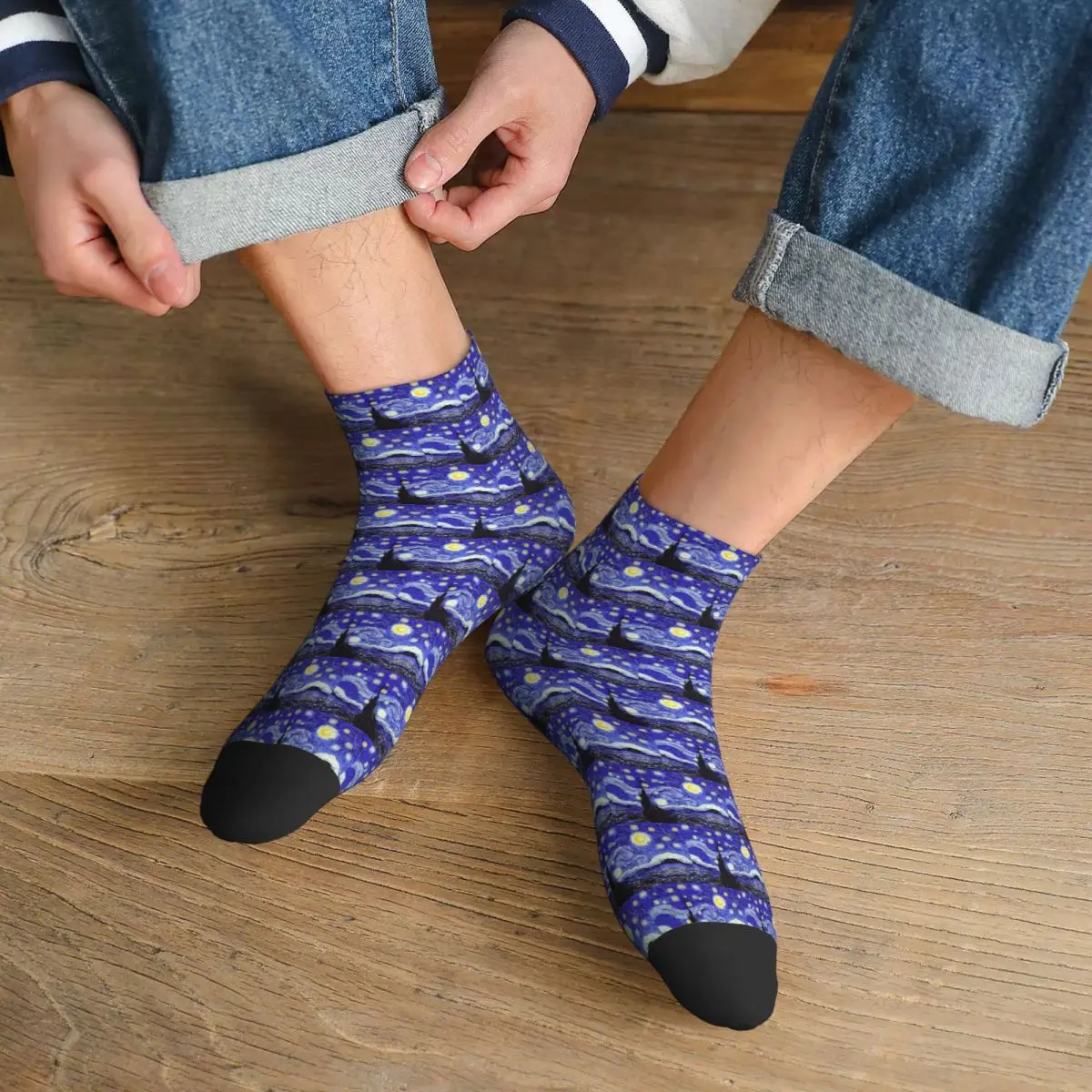 

A Starry Night Van Gogh Mountain Inspiration Socks Harajuku Sweat Absorbing Stockings All Season Socks Accessories for Unisex