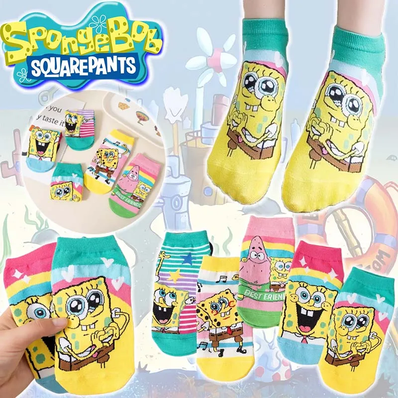 5 Pairs SpongeBob Patrick Star Low Tube Socks Set Men Women Cotton Boat Socks Summer Non-slip Solid Color Casual Breathable Sock