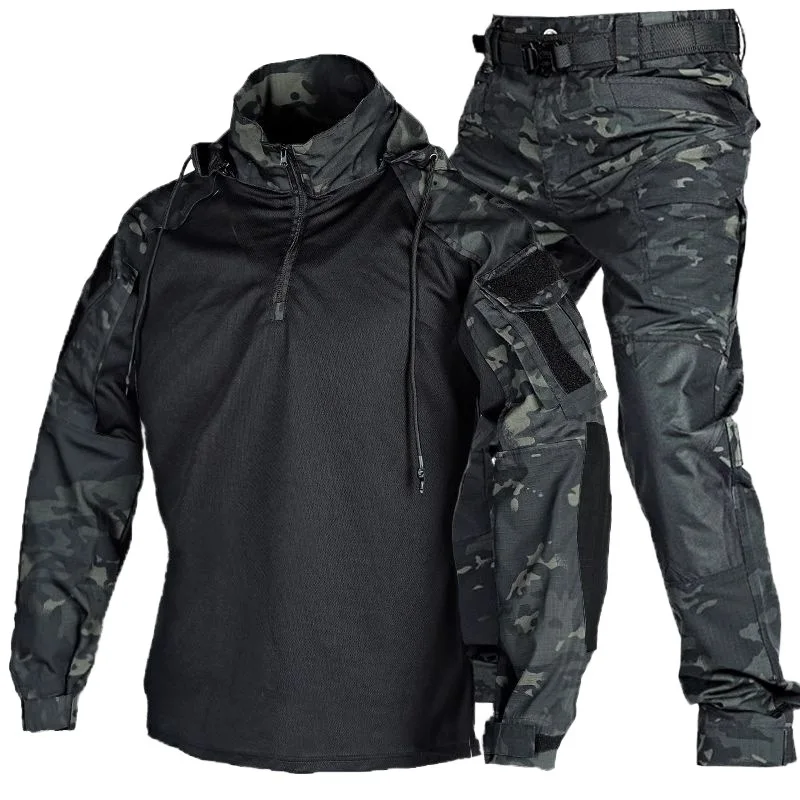 Outdoor Uniform Tactical Suits Wear Resistant T-Shirt Hood Pants Men Clothes Combat Shirts Airsoft Paintball Hunting Clothing