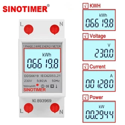 Digital Wattmeter AC 230V 5(80)A Power Energy Meter Din Rail KWH Voltage Current Meter Backlight with Reset Function