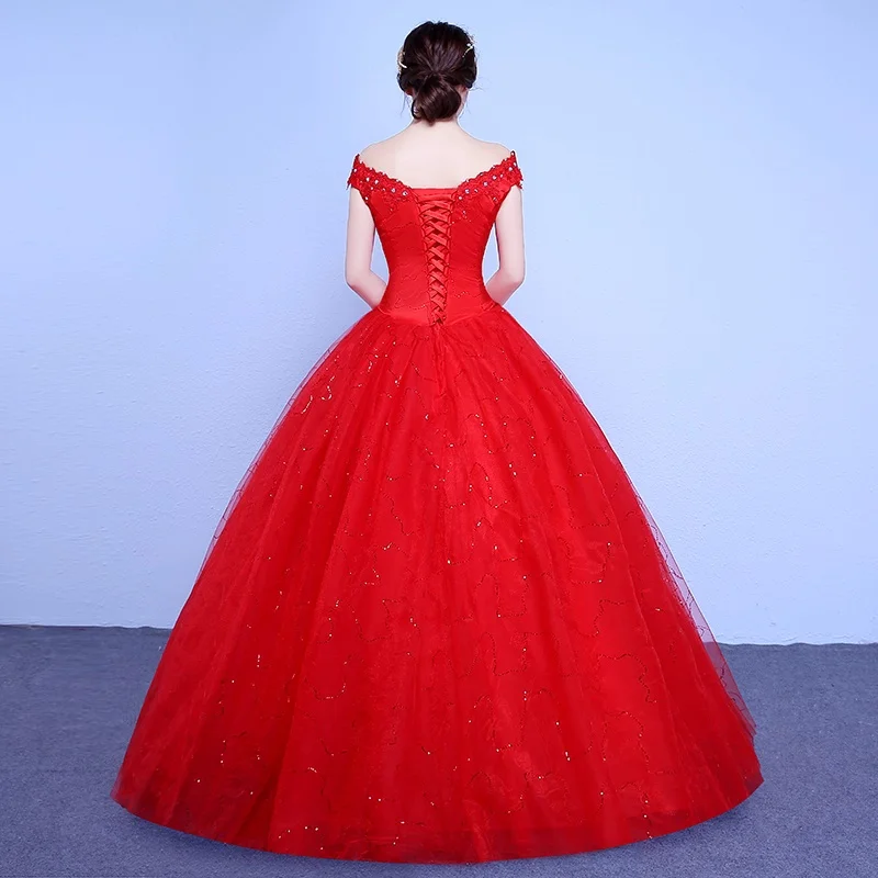 XXN-049 # ชุดแต่งงานแบบผูกเชือก ปี 2025 ใหม่ ชุดเจ้าสาวสีขาว สีแดง ราคาถูก ขายส่ง ขายปลีก ชุดบอลกาวน์ ปรับแต่งไซส์ใหญ่ได้ฟรี สำหรับงานปาร์ตี้