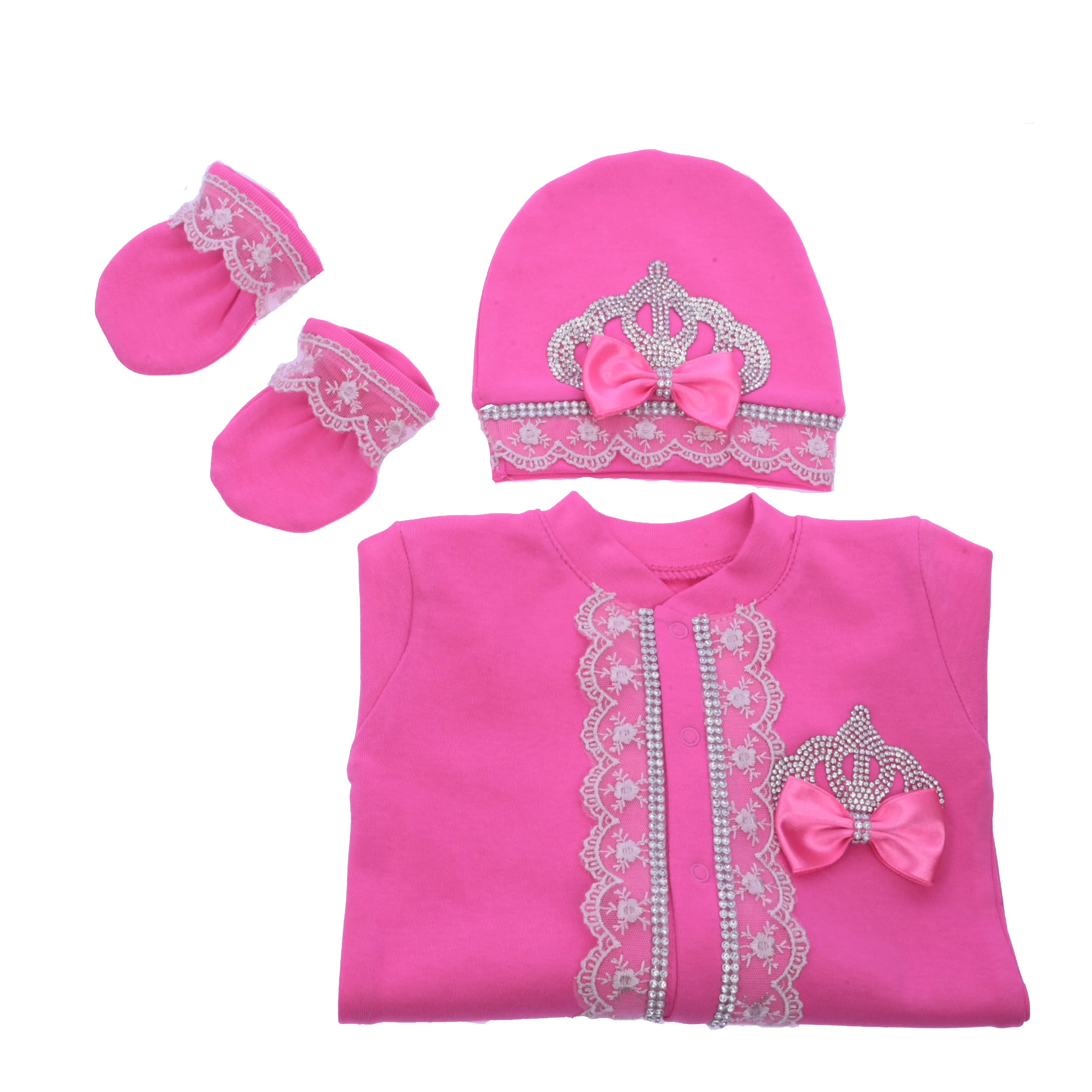 

Dollbling Hot Pink Newborn Crown Jewelry Romper Clothing set Flower Headband Shiny Clothes Set for Photo Shoot Layette 4 Piece