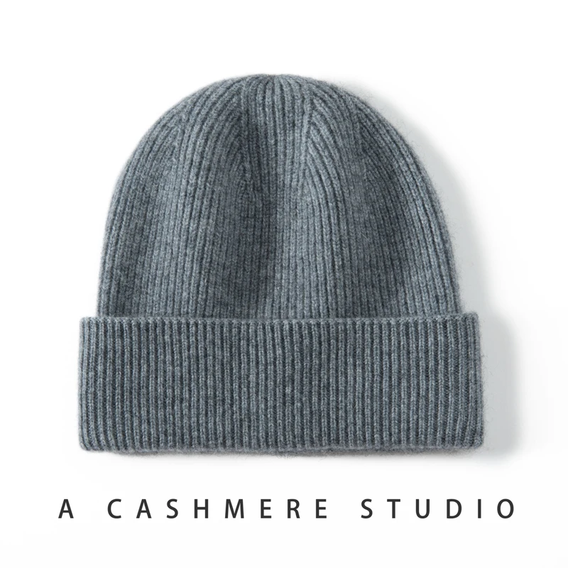 High Quality 100% Cashmere Knitted Hat for Women and Men Casual Beanie Hat Thicken Cap Winter Soft Warm Cashmere Caps Unisex