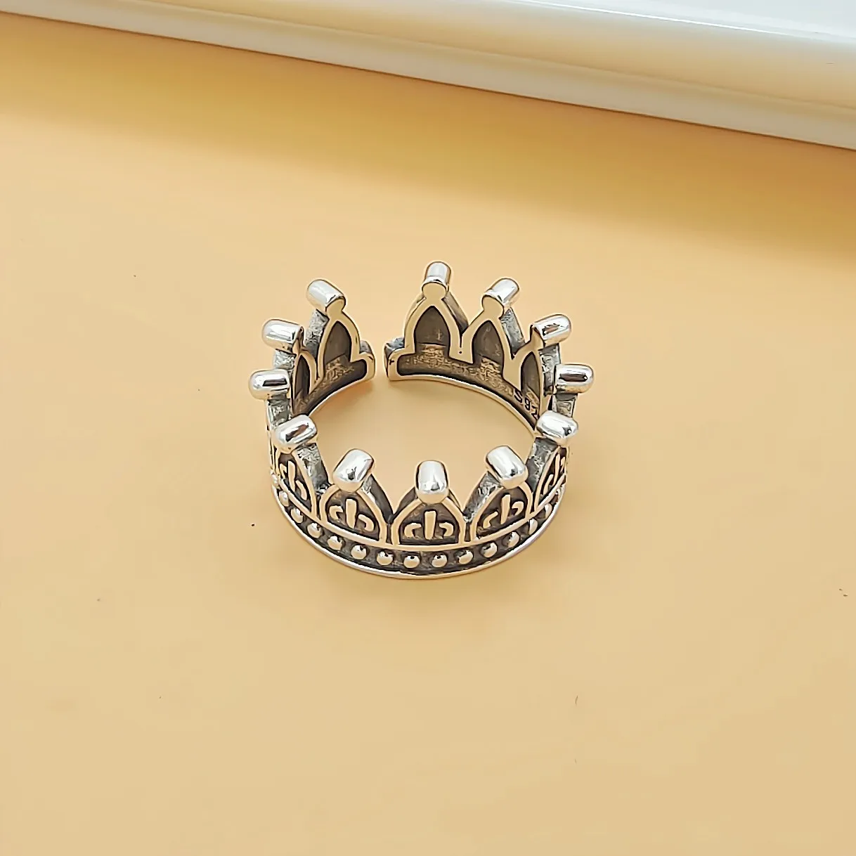 925 sterling silver special-interest design vintage crown ring female ins style personality Fashion cross ring opening