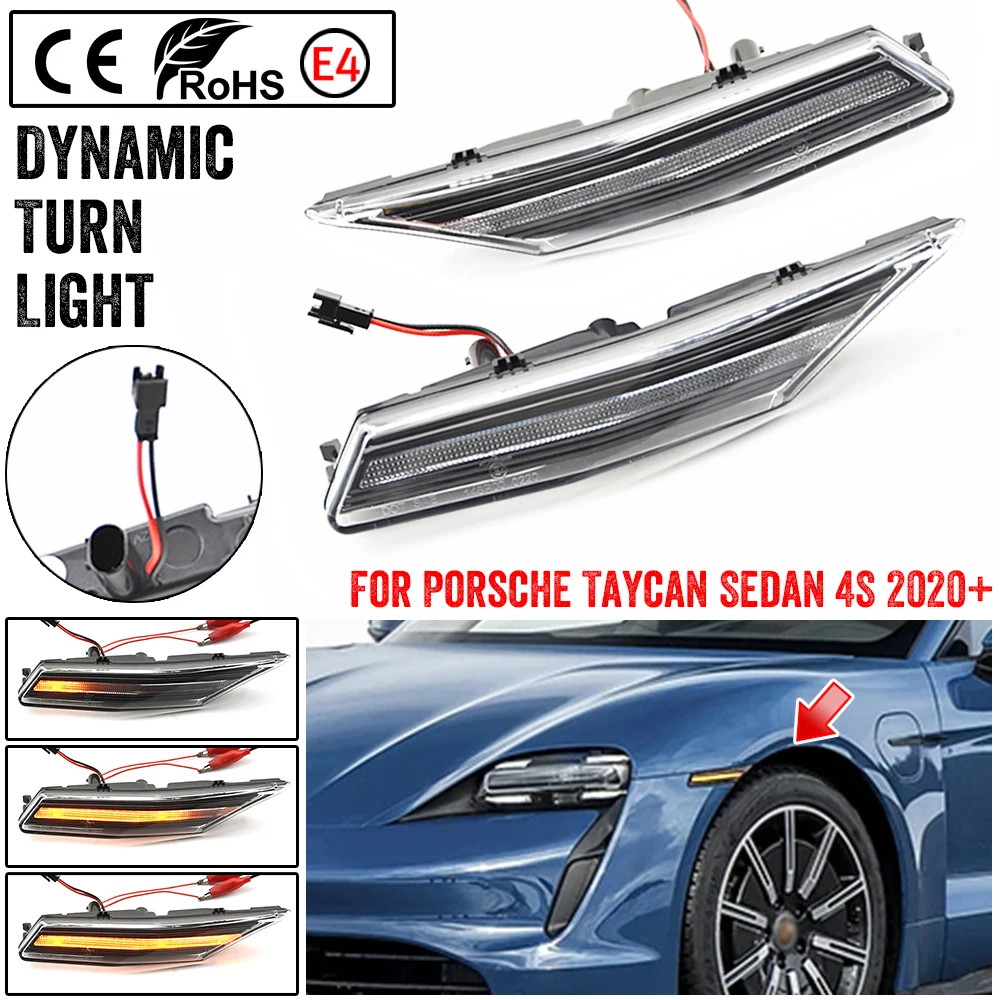 

2pcs LED Dynamic Front Side Marker Light Turn Signal Lamp For 2020 2021 2022+ Porsche Taycan Sedan Amber Replace OEM 9J1953041F